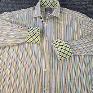 Thomas Dean Mens Large Multi Color  Striped Cotton Button Down Shirt Western